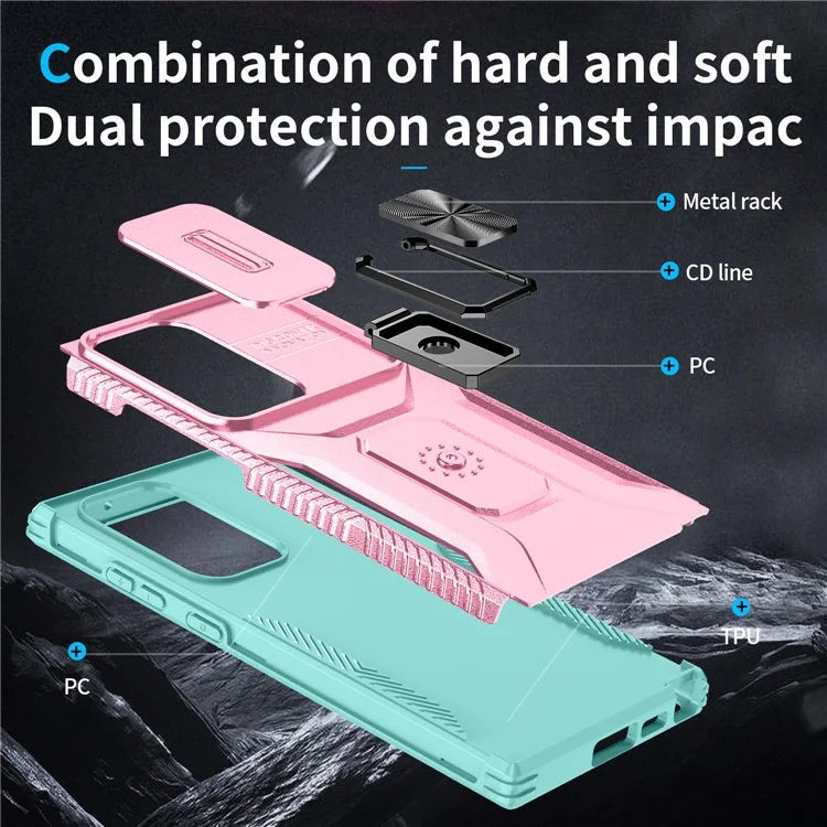 For Samsung Galaxy S23 Ultra Case Camshield Kickstand TPU+PC Anti-Slip Phone Cover