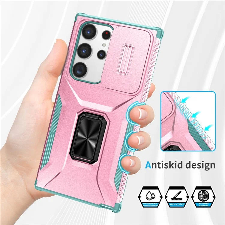For Samsung Galaxy S23 Ultra Case Camshield Kickstand TPU+PC Anti-Slip Phone Cover