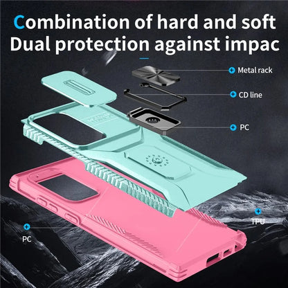 For Samsung Galaxy S23 Ultra Case Camshield Kickstand TPU+PC Anti-Slip Phone Cover