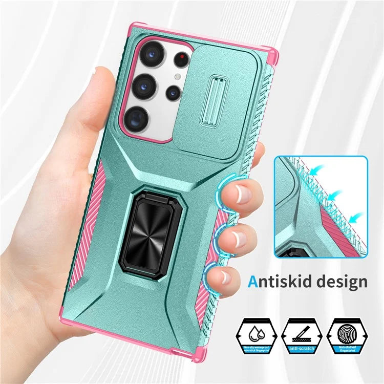 For Samsung Galaxy S23 Ultra Case Camshield Kickstand TPU+PC Anti-Slip Phone Cover