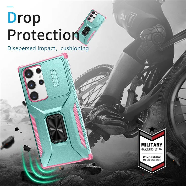 For Samsung Galaxy S23 Ultra Case Camshield Kickstand TPU+PC Anti-Slip Phone Cover