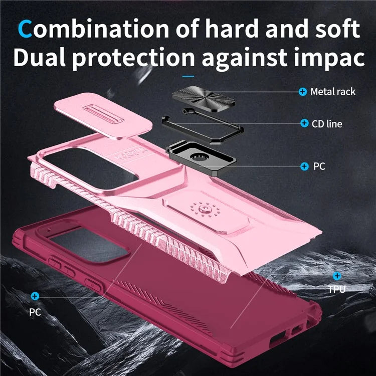For Samsung Galaxy S23 Ultra Case Camshield Kickstand TPU+PC Anti-Slip Phone Cover