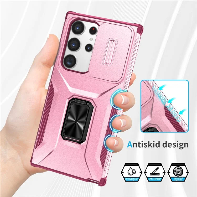 For Samsung Galaxy S23 Ultra Case Camshield Kickstand TPU+PC Anti-Slip Phone Cover