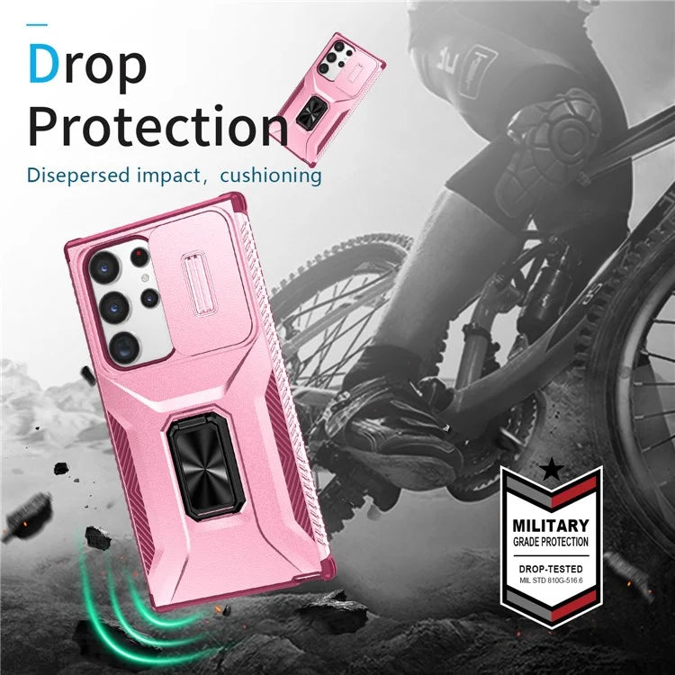 For Samsung Galaxy S23 Ultra Case Camshield Kickstand TPU+PC Anti-Slip Phone Cover