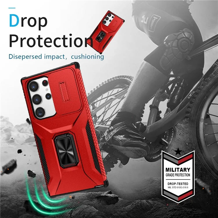 For Samsung Galaxy S23 Ultra Case Camshield Kickstand TPU+PC Anti-Slip Phone Cover