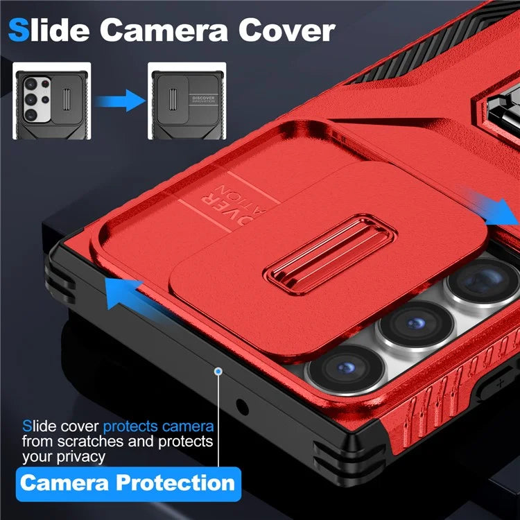 For Samsung Galaxy S23 Ultra Case Camshield Kickstand TPU+PC Anti-Slip Phone Cover