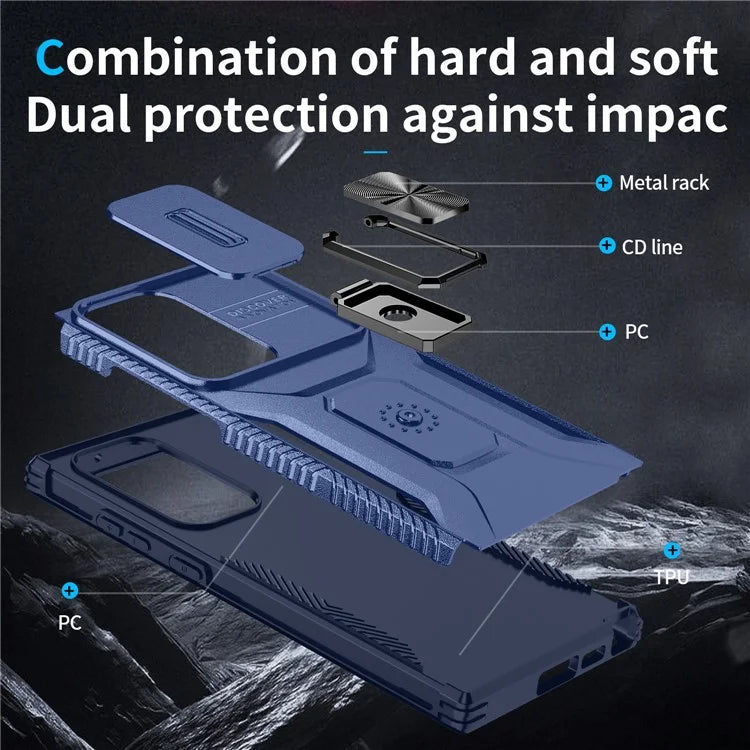 For Samsung Galaxy S23 Ultra Case Camshield Kickstand TPU+PC Anti-Slip Phone Cover
