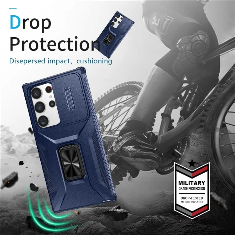 For Samsung Galaxy S23 Ultra Case Camshield Kickstand TPU+PC Anti-Slip Phone Cover
