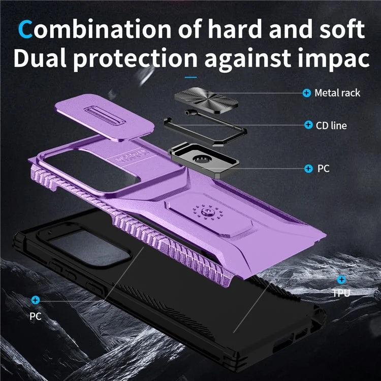 For Samsung Galaxy S23 Ultra Case Camshield Kickstand TPU+PC Anti-Slip Phone Cover