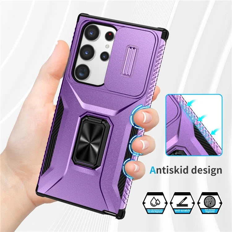 For Samsung Galaxy S23 Ultra Case Camshield Kickstand TPU+PC Anti-Slip Phone Cover