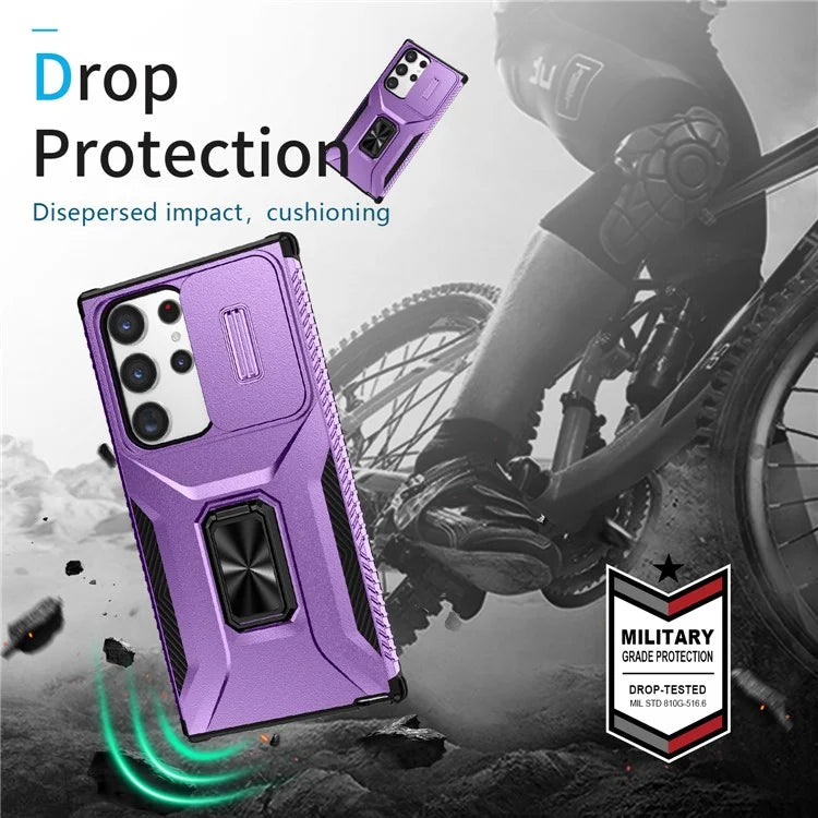 For Samsung Galaxy S23 Ultra Case Camshield Kickstand TPU+PC Anti-Slip Phone Cover
