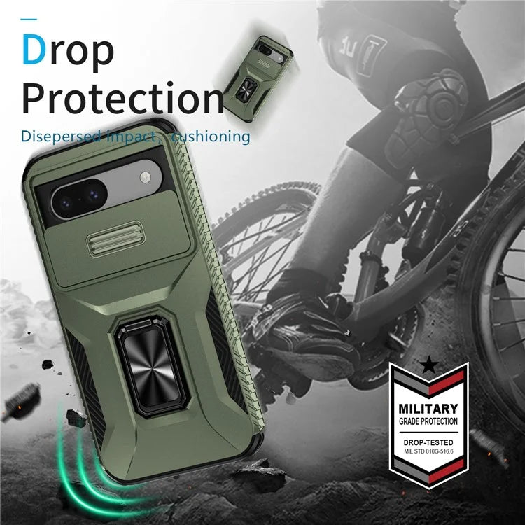 For Google Pixel 8a Case Camshield Kickstand TPU+PC Anti-Slip Phone Cover