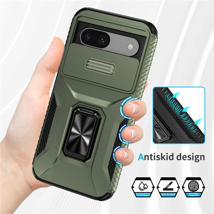 For Google Pixel 8a Case Camshield Kickstand TPU+PC Anti-Slip Phone Cover