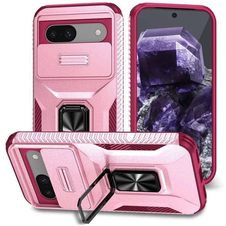 For Google Pixel 8a Case Camshield Kickstand TPU+PC Anti-Slip Phone Cover