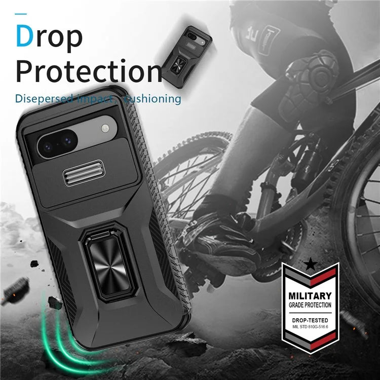 For Google Pixel 8a Case Camshield Kickstand TPU+PC Anti-Slip Phone Cover