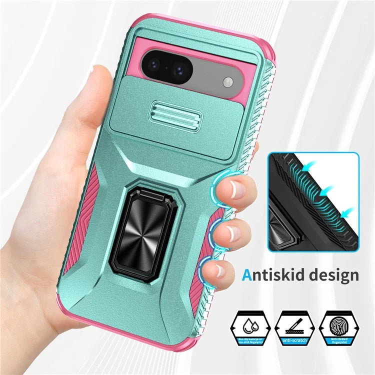 For Google Pixel 8a Case Camshield Kickstand TPU+PC Anti-Slip Phone Cover