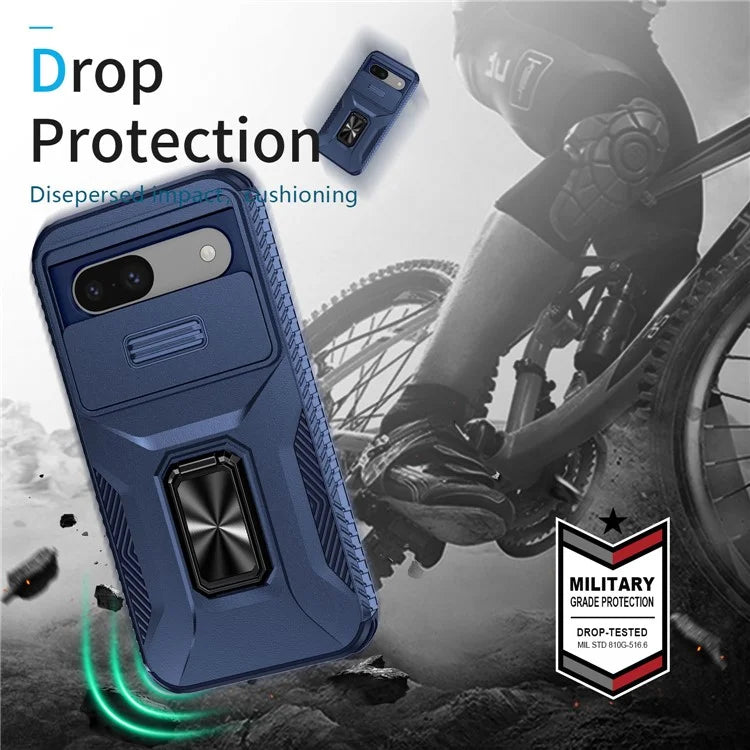 For Google Pixel 8a Case Camshield Kickstand TPU+PC Anti-Slip Phone Cover