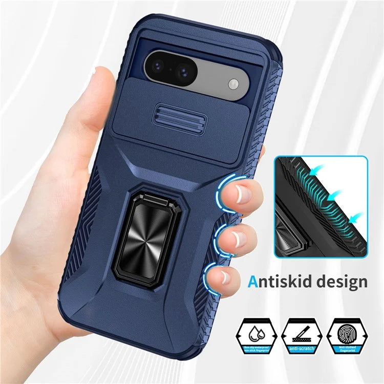 For Google Pixel 8a Case Camshield Kickstand TPU+PC Anti-Slip Phone Cover