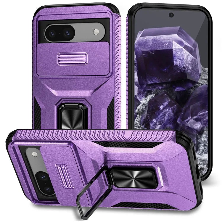 For Google Pixel 8a Case Camshield Kickstand TPU+PC Anti-Slip Phone Cover