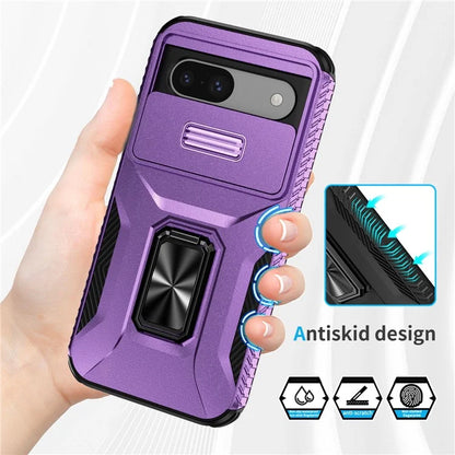 For Google Pixel 8a Case Camshield Kickstand TPU+PC Anti-Slip Phone Cover