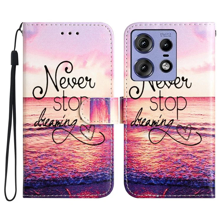 For Motorola Edge 50 Pro 5G Wallet Case Printed Pattern Design Leather Phone Cover