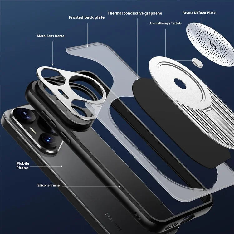 For Huawei Pura 70 Pro+ / Pura 70 Pro Case Compatible with MagSafe Heat Dissipation Aromatherapy Kickstand Silicone+PC Phone Cover