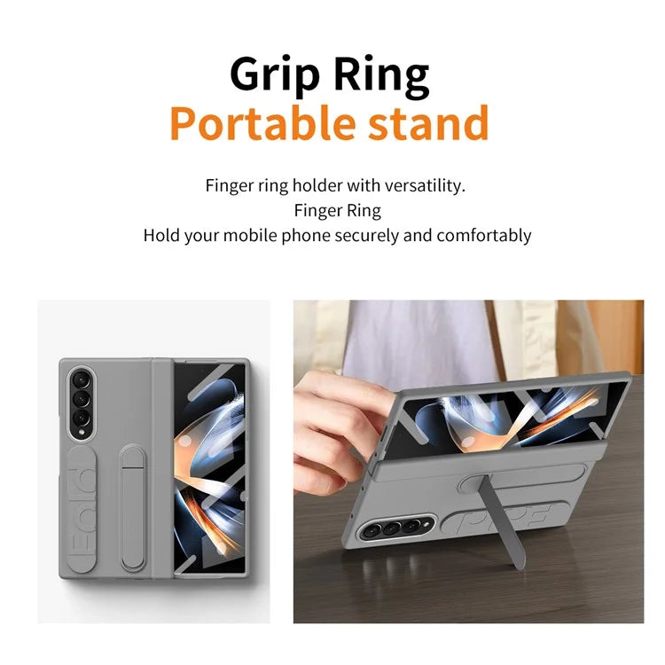 For Samsung Galaxy Z Fold4 5G Case Kickstand Wristband PC Phone Cover with Tempered Glass Film