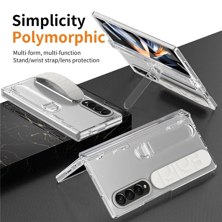 For Samsung Galaxy Z Fold4 5G Case Kickstand Wristband PC Phone Cover with Tempered Glass Film