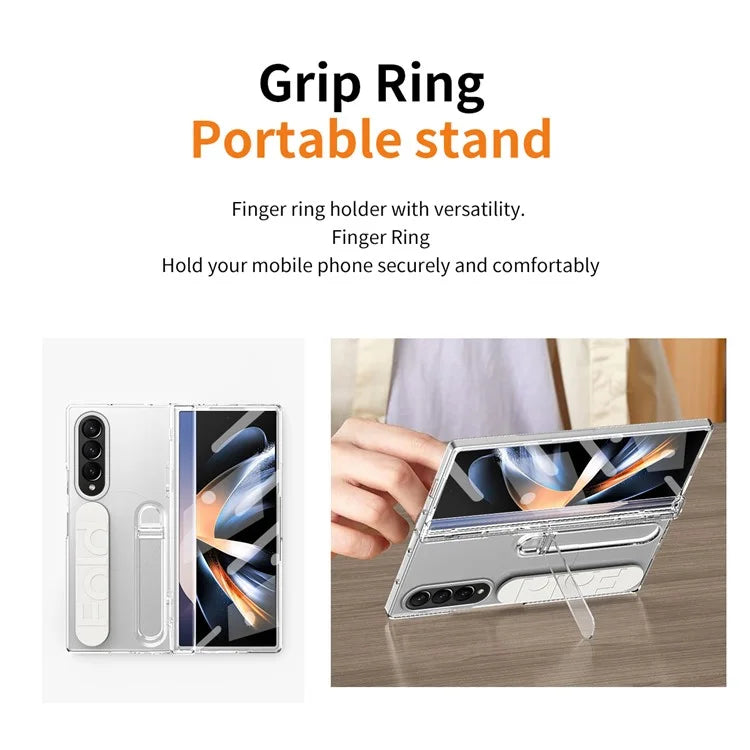 For Samsung Galaxy Z Fold4 5G Case Kickstand Wristband PC Phone Cover with Tempered Glass Film