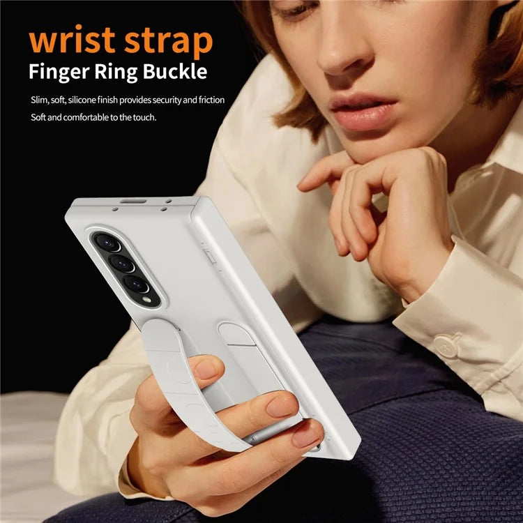 For Samsung Galaxy Z Fold3 5G Case Kickstand Wristband PC Phone Cover with Tempered Glass Film