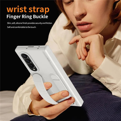 For Samsung Galaxy Z Fold3 5G Case Kickstand Wristband PC Phone Cover with Tempered Glass Film