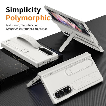 For Samsung Galaxy Z Fold3 5G Case Kickstand Wristband PC Phone Cover with Tempered Glass Film