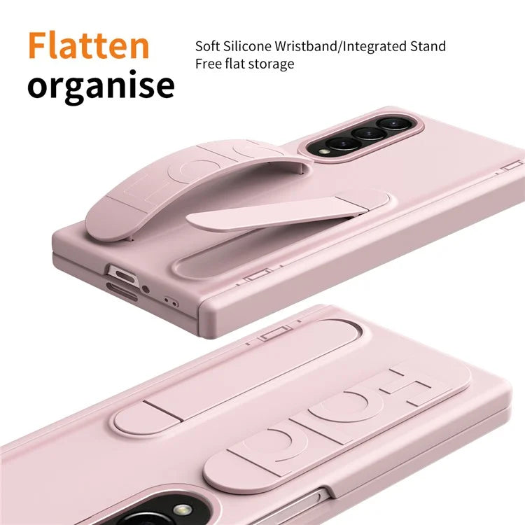 For Samsung Galaxy Z Fold3 5G Case Kickstand Wristband PC Phone Cover with Tempered Glass Film