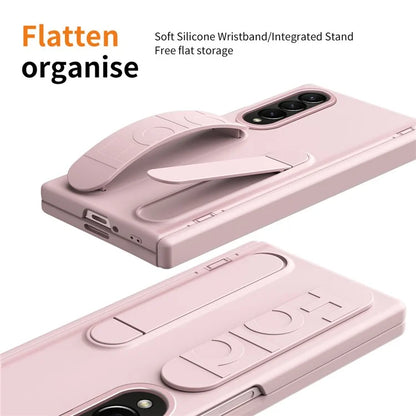 For Samsung Galaxy Z Fold3 5G Case Kickstand Wristband PC Phone Cover with Tempered Glass Film