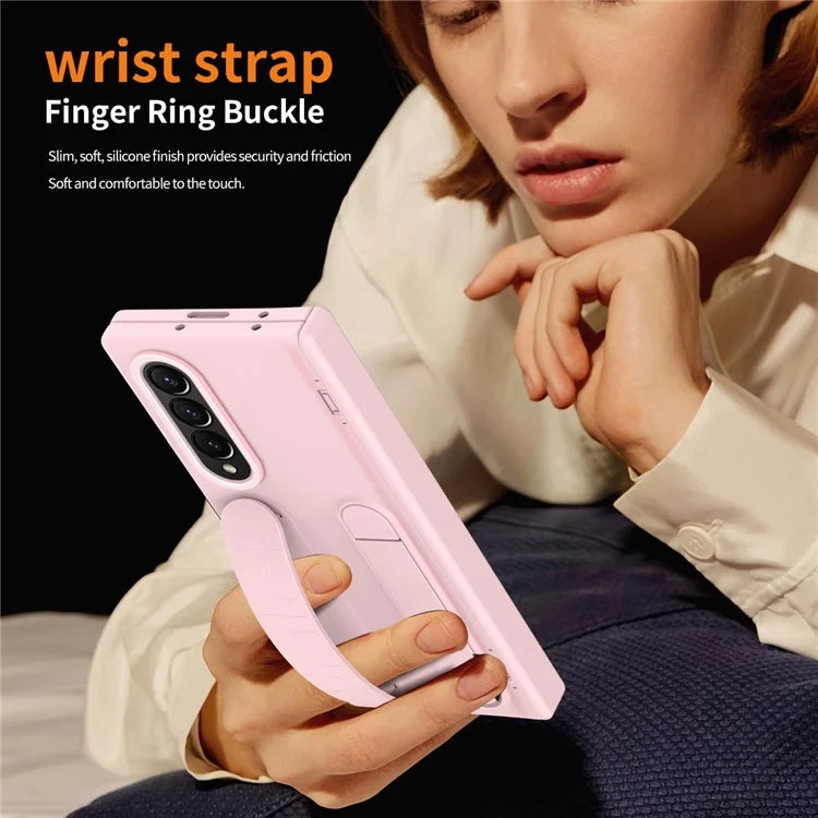 For Samsung Galaxy Z Fold3 5G Case Kickstand Wristband PC Phone Cover with Tempered Glass Film