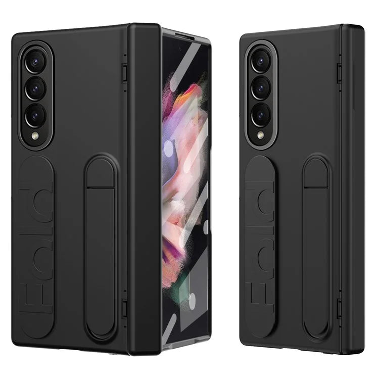 For Samsung Galaxy Z Fold3 5G Case Kickstand Wristband PC Phone Cover with Tempered Glass Film