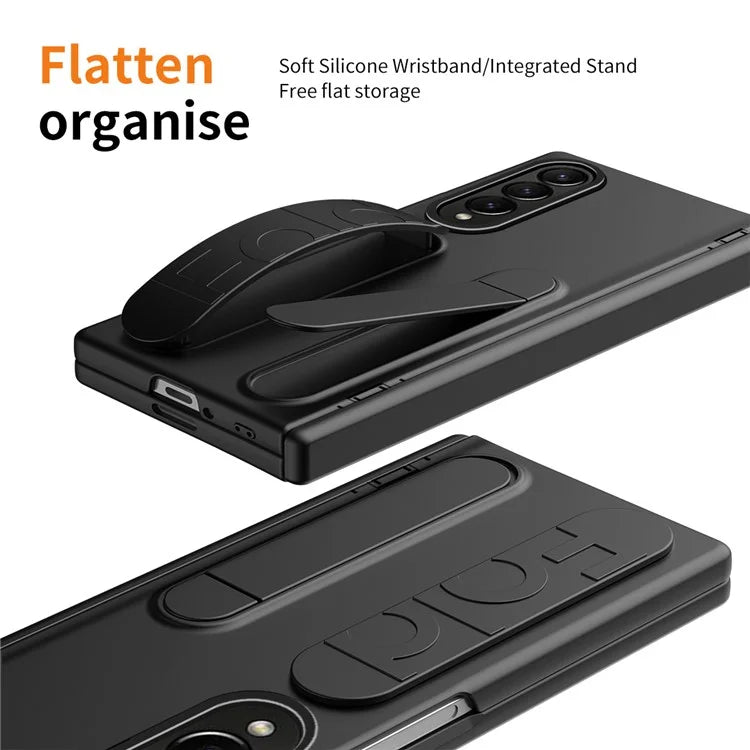 For Samsung Galaxy Z Fold3 5G Case Kickstand Wristband PC Phone Cover with Tempered Glass Film