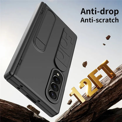 For Samsung Galaxy Z Fold3 5G Case Kickstand Wristband PC Phone Cover with Tempered Glass Film