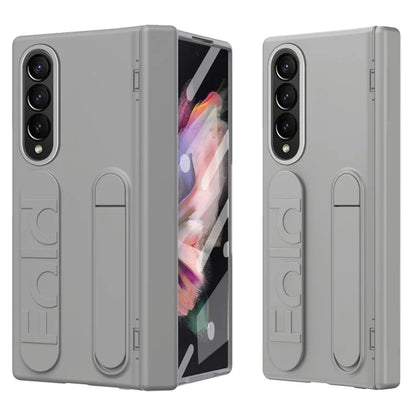 For Samsung Galaxy Z Fold3 5G Case Kickstand Wristband PC Phone Cover with Tempered Glass Film