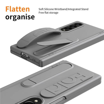 For Samsung Galaxy Z Fold3 5G Case Kickstand Wristband PC Phone Cover with Tempered Glass Film