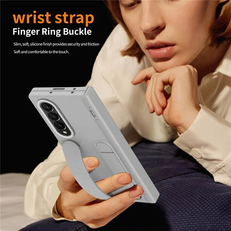 For Samsung Galaxy Z Fold3 5G Case Kickstand Wristband PC Phone Cover with Tempered Glass Film