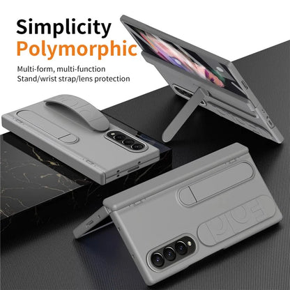 For Samsung Galaxy Z Fold3 5G Case Kickstand Wristband PC Phone Cover with Tempered Glass Film