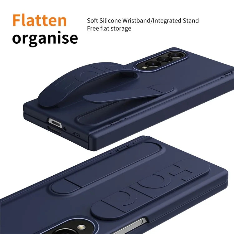 For Samsung Galaxy Z Fold3 5G Case Kickstand Wristband PC Phone Cover with Tempered Glass Film