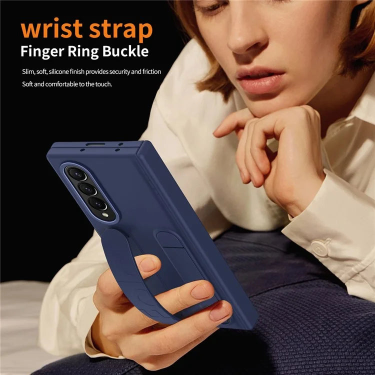 For Samsung Galaxy Z Fold3 5G Case Kickstand Wristband PC Phone Cover with Tempered Glass Film