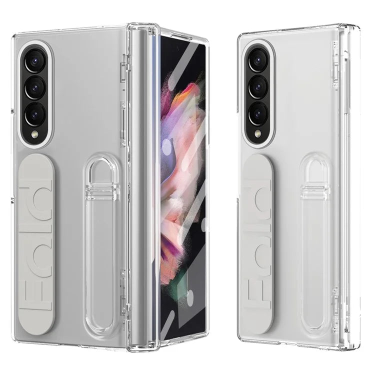 For Samsung Galaxy Z Fold3 5G Case Kickstand Wristband PC Phone Cover with Tempered Glass Film