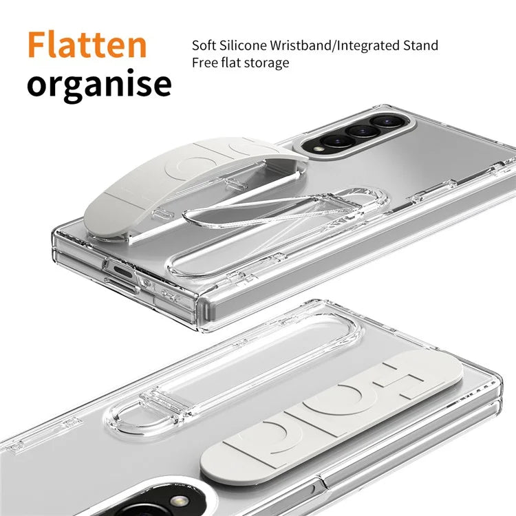 For Samsung Galaxy Z Fold3 5G Case Kickstand Wristband PC Phone Cover with Tempered Glass Film