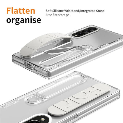 For Samsung Galaxy Z Fold3 5G Case Kickstand Wristband PC Phone Cover with Tempered Glass Film