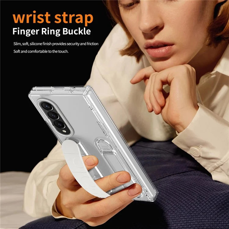 For Samsung Galaxy Z Fold3 5G Case Kickstand Wristband PC Phone Cover with Tempered Glass Film
