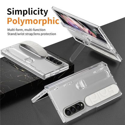 For Samsung Galaxy Z Fold3 5G Case Kickstand Wristband PC Phone Cover with Tempered Glass Film