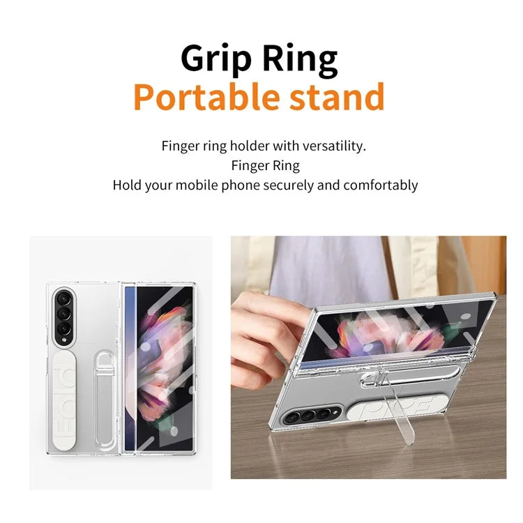 For Samsung Galaxy Z Fold3 5G Case Kickstand Wristband PC Phone Cover with Tempered Glass Film